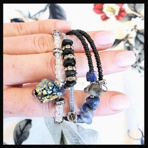 Sodalite Druzy Hematite Bangles -3pack- Blue Black